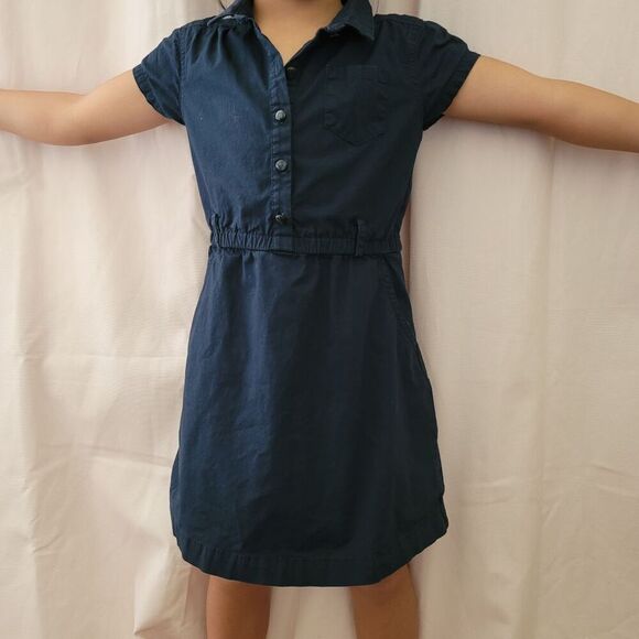 Old Navy size 4-5 girls cotton blue school uniform dress collared button up shor - Picture 1 of 4